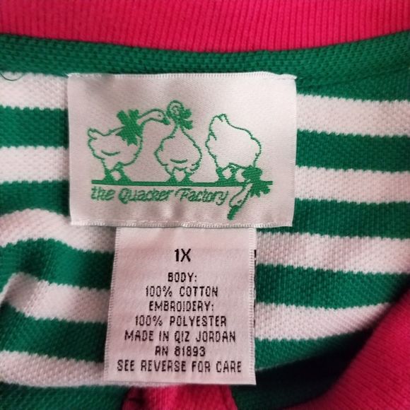 Quacker Factory Women's Polo Shirt Green Embroidered Pink Pineapple Size 1X - Picture 6 of 6